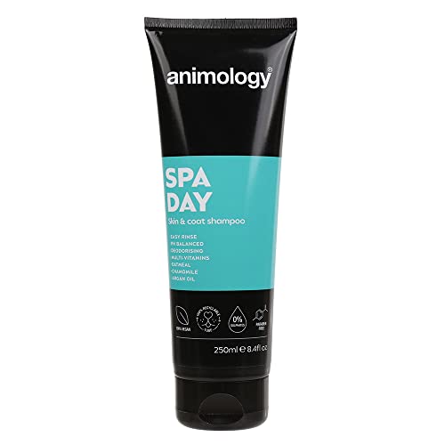 Animology Spa Day Hunde-Shampoo, 250 ml, Easy Rince, pH-ausgewogen, desodorierend, Multi-Vitamine, Haferflocken, Kamille und Arganöl, 100% vegan und recycelbar von Animology