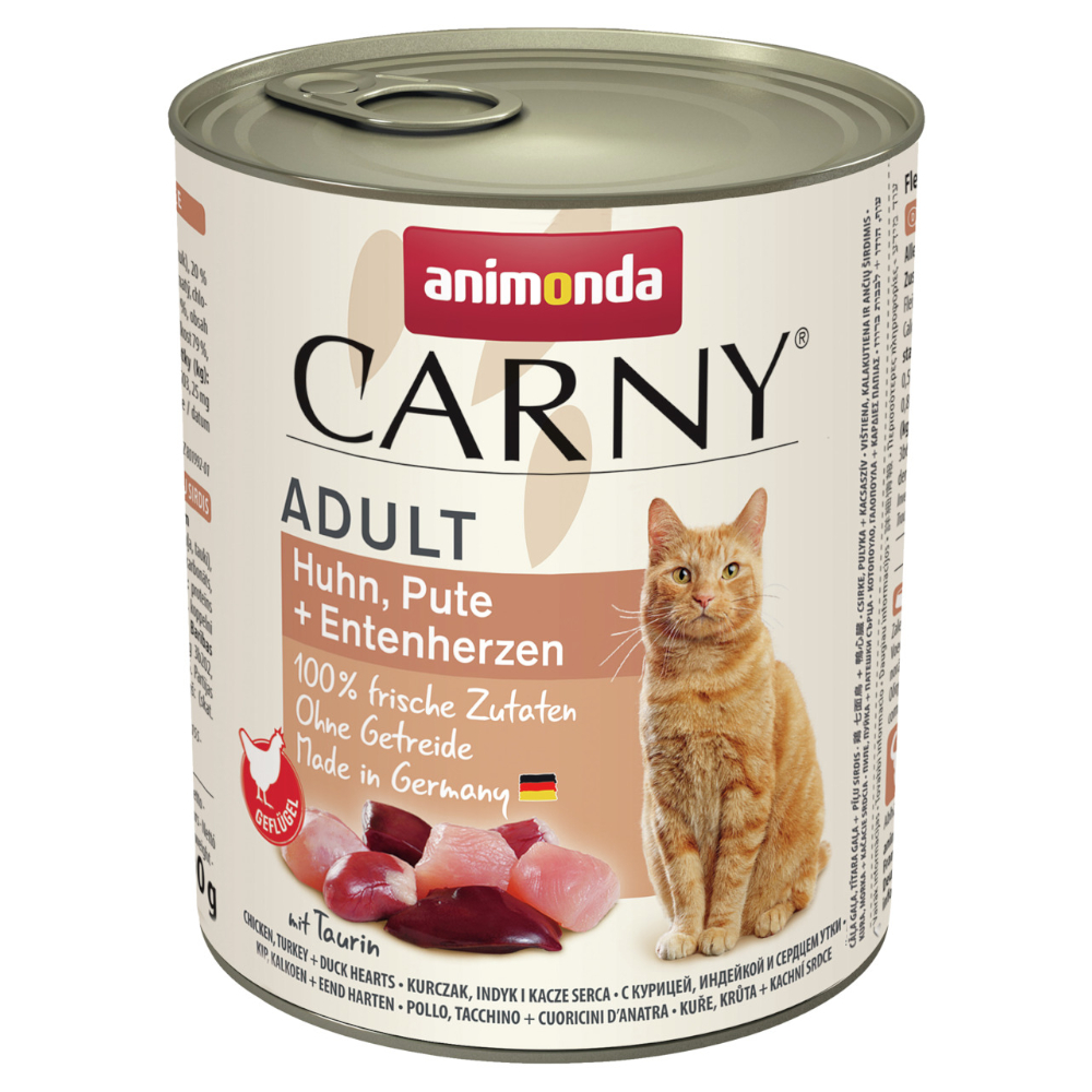 Sparpaket animonda Carny Adult 24 x 800 g Katzenfutter - Huhn, Pute & Entenherzen von Animonda Carny