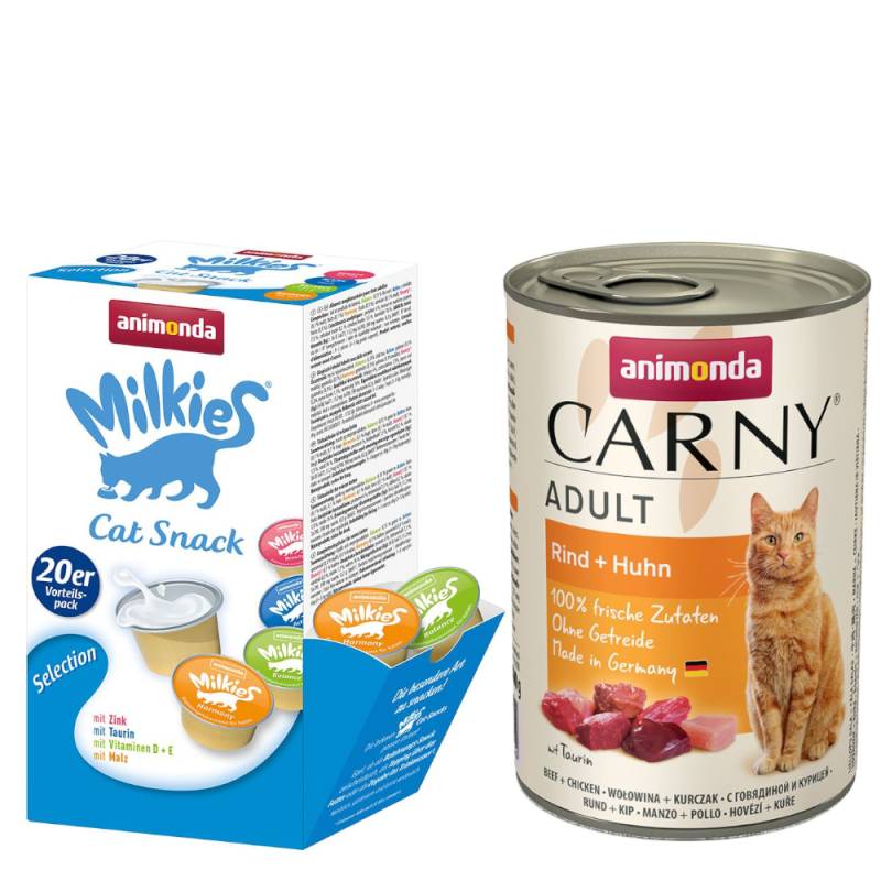 animonda Kombi-Paket: 12 x 400 g Carny Adult + 20 x 15 g Milkies Selection - Rind & Huhn + Milkies Snack (4 Sorten) von Animonda Carny