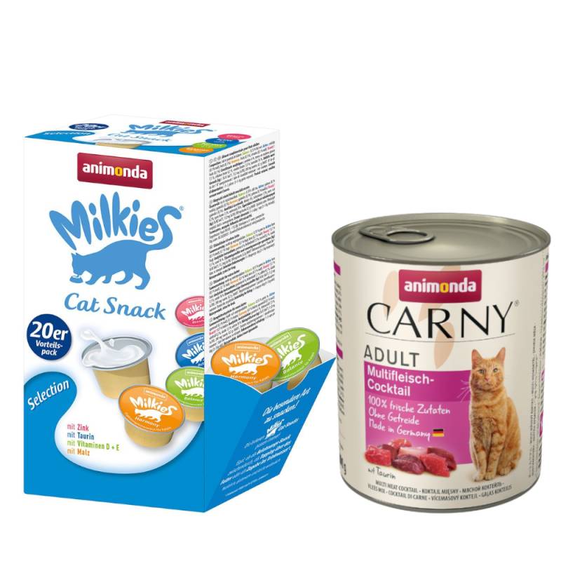 animonda Kombi-Paket: 12 x 800 g Carny Adult + 20 x 15 g Milkies Selection - Multi-Fleischcocktail + Milkies Snack (4 Sorten) von Animonda Carny