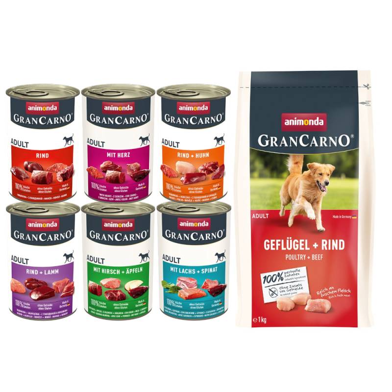 6 x 400 g animonda GranCarno Original Adult + 1 kg Trockenfutter mit Geflügel + Rind gratis! - Mix I (6 Sorten) von Animonda GranCarno