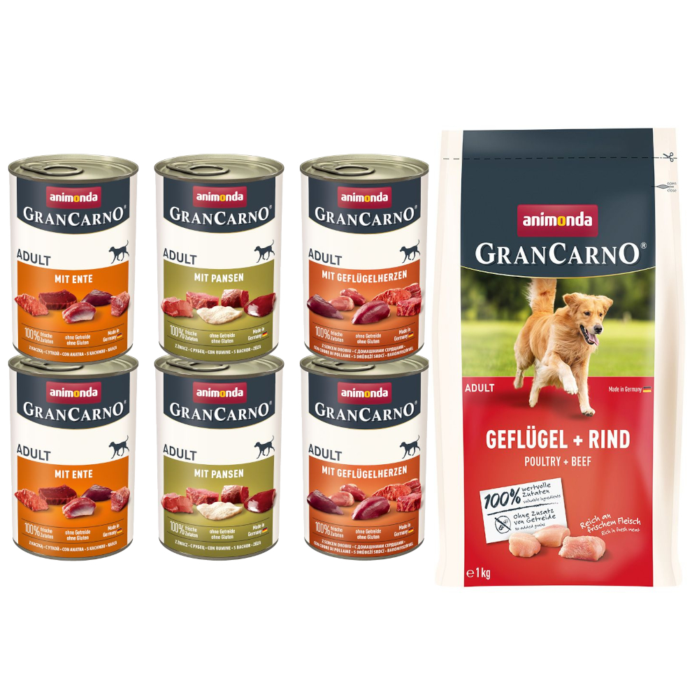 6 x 400 g animonda GranCarno Original Adult + 1 kg Trockenfutter mit Geflügel + Rind gratis! - Mix II (3 Sorten) von Animonda GranCarno