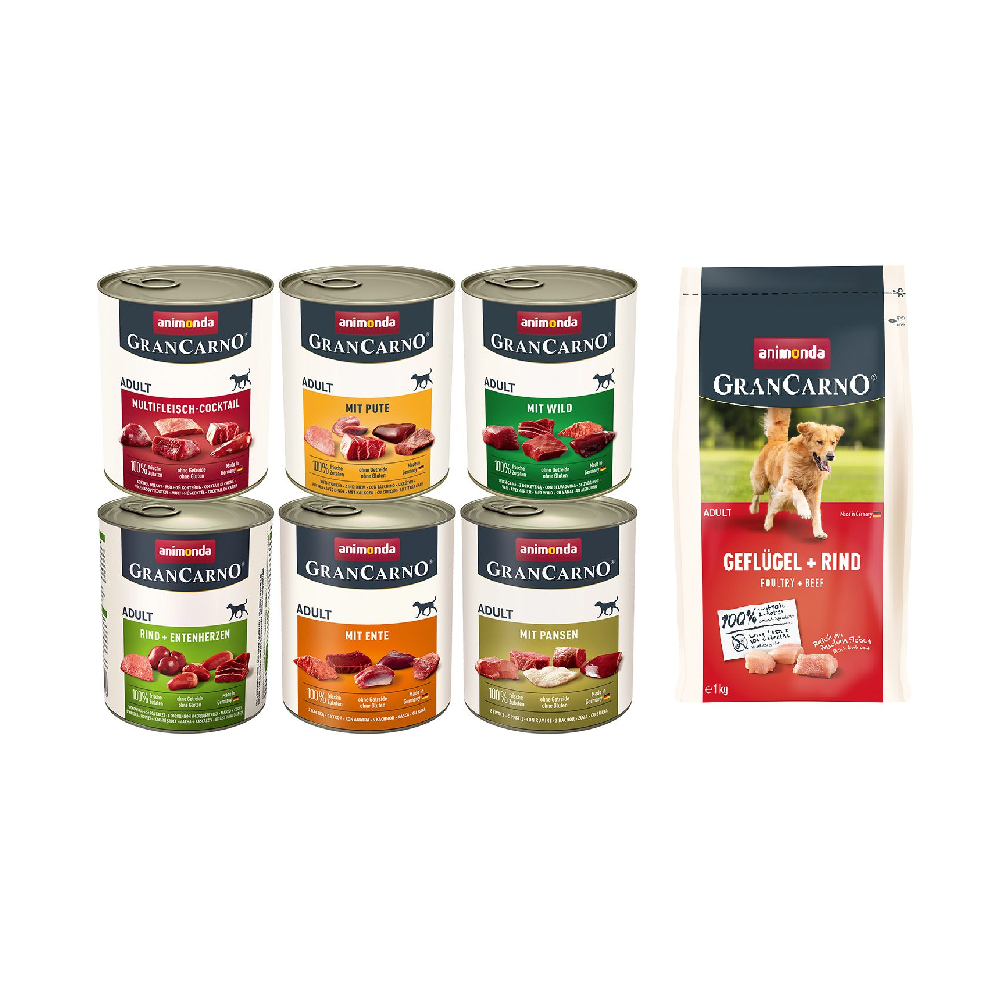 6 x 800 g animonda GranCarno Original Adult + 1 kg Trockenfutter mit Geflügel + Rind gratis! - Mix II (6 Sorten) von Animonda GranCarno