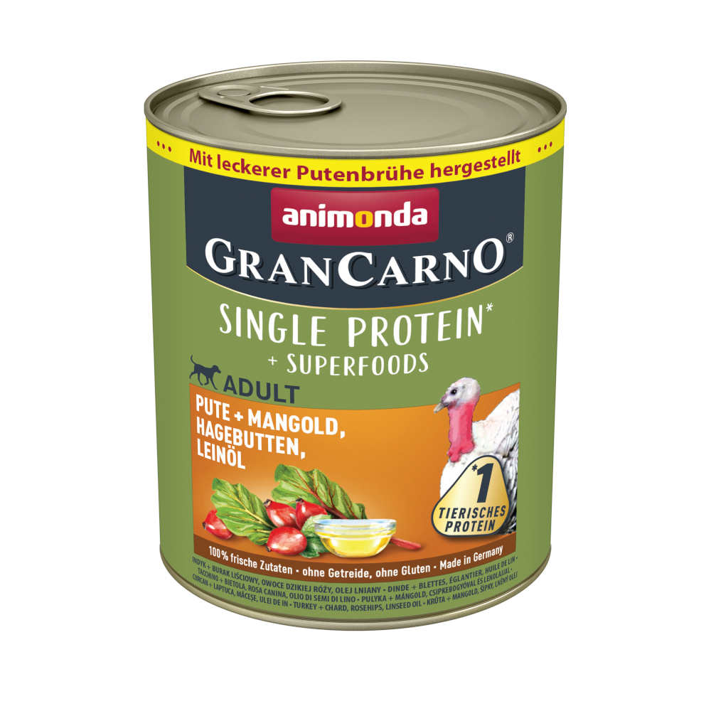 animonda GranCarno Adult Superfoods 6 x 800 g - Pute + Mangold, Hagebutten, Leinöl von Animonda GranCarno