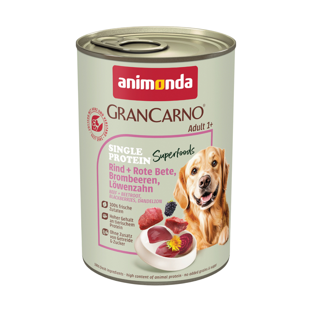 Sparpaket Animonda GranCarno Adult Single Protein Superfoods 24 x 400 g - Rind + Rote Bete, Brombeeren, Löwenzahn Sparpaket Animonda GranCarno Adult Single Protein Superfoods 24 x 400 g - Rind + Rote Bete, Brombeeren, Löwenzahn von Animonda GranCarno
