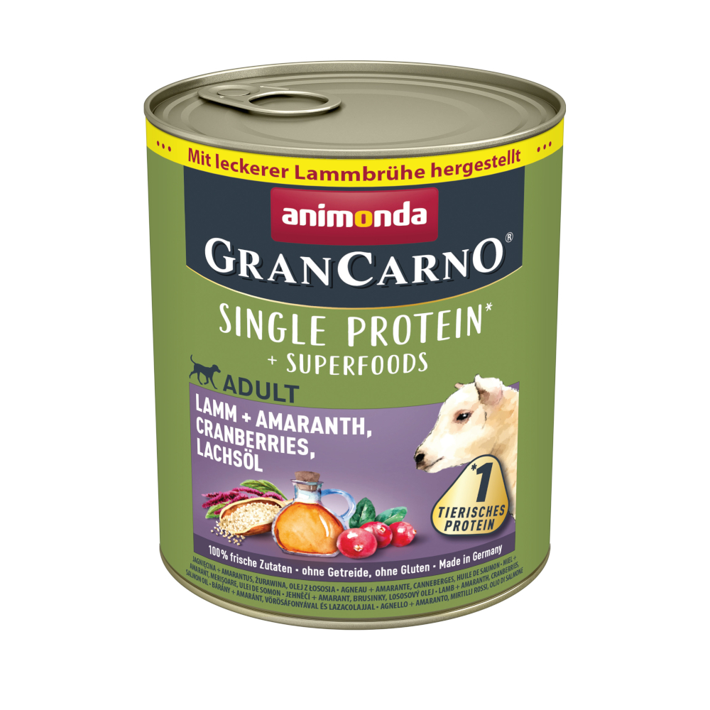 Sparpaket animonda GranCarno Adult Superfoods 24 x 800 g -  Lamm + Amaranth, Cranberries, Lachsöl von Animonda GranCarno