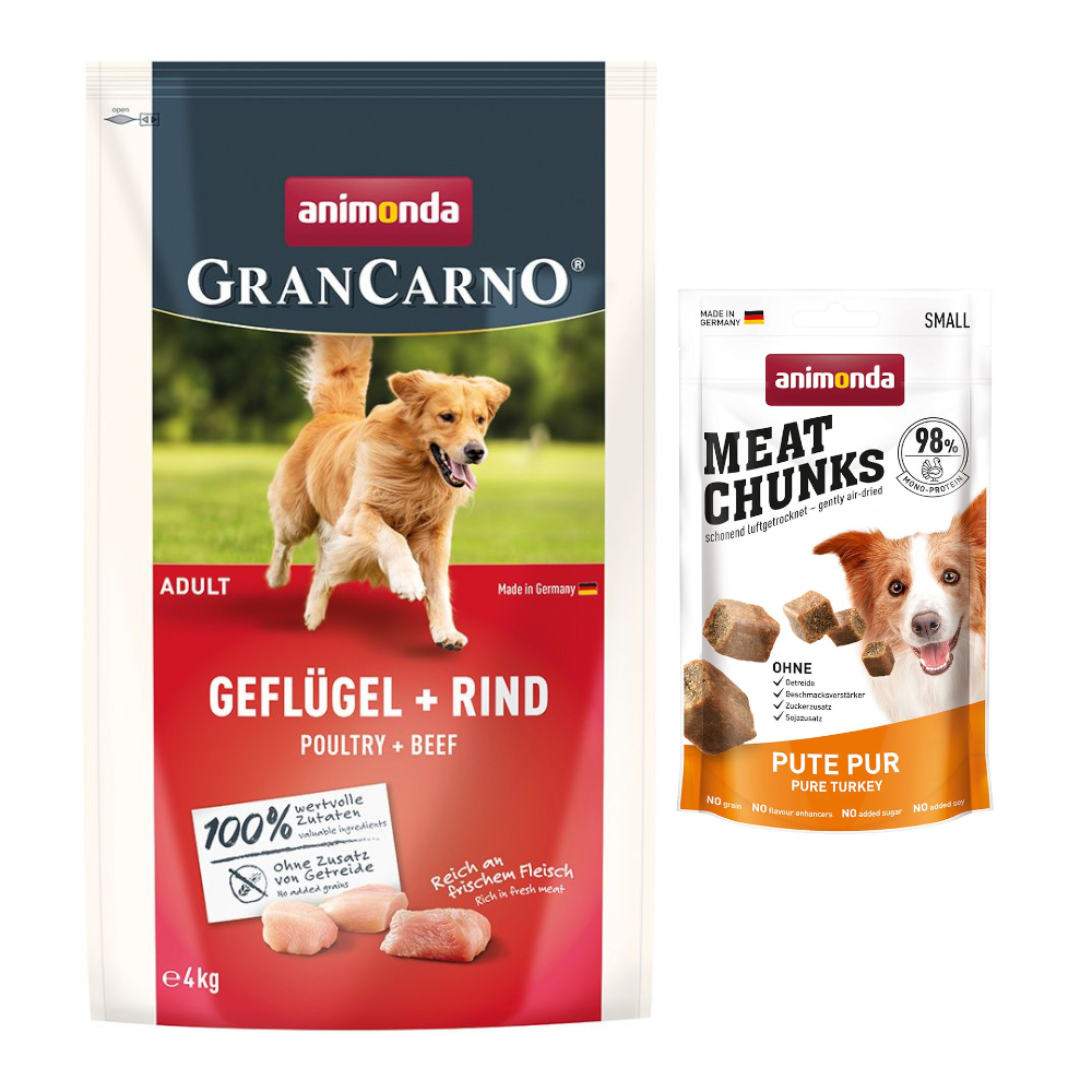 animonda GranCarno Trockenfutter + 60 g Meat Chunks Small Snack gratis! - 4 kg Adult Geflügel + Rind von Animonda GranCarno