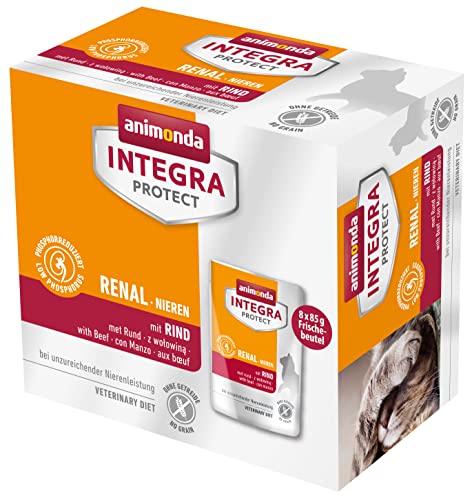 animonda INTEGRA PROTECT Katzenfutter nass Renal (Niere) mit Rind (8 x 85g), vom Tierarzt empfohlen bei Niereninsuffizienz, mit Veterinären entwickeltes Diätalleinfutter für erwachsene Katzen von Animonda Integra Protect