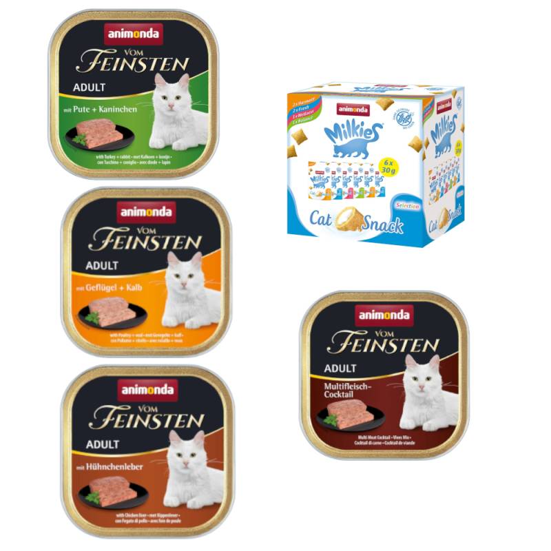 32 x 100 g Mixpaket animonda Vom Feinsten + 6 x 30 g Mixed Pack Milkies Knuspertaschen - Raffinierte Geflügel-Kreationen (4 Sorten) von Animonda Vom Feinsten