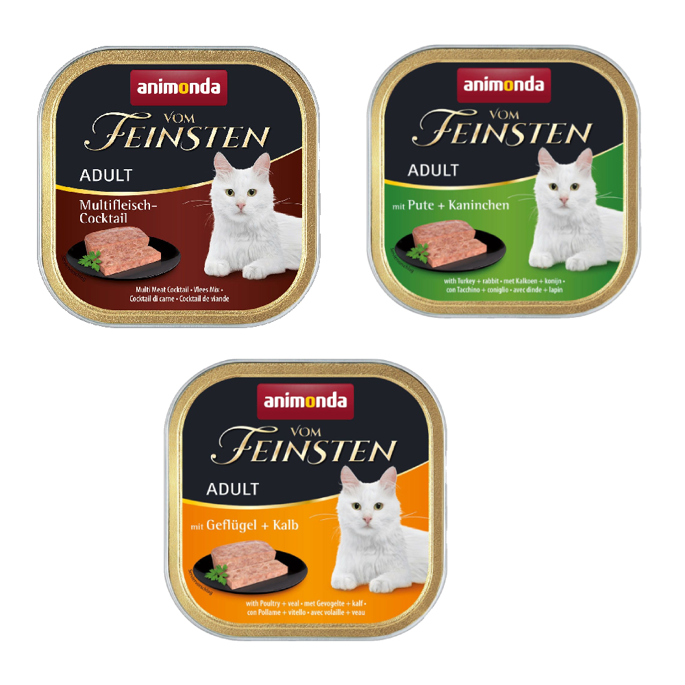 Kombi-Paket animonda vom Feinsten Adult 36 x 100 g - 12 x Geflügel & Kalb / 12 x Multi-Fleischcocktail / 12 x Pute & Kaninchen von Animonda Vom Feinsten