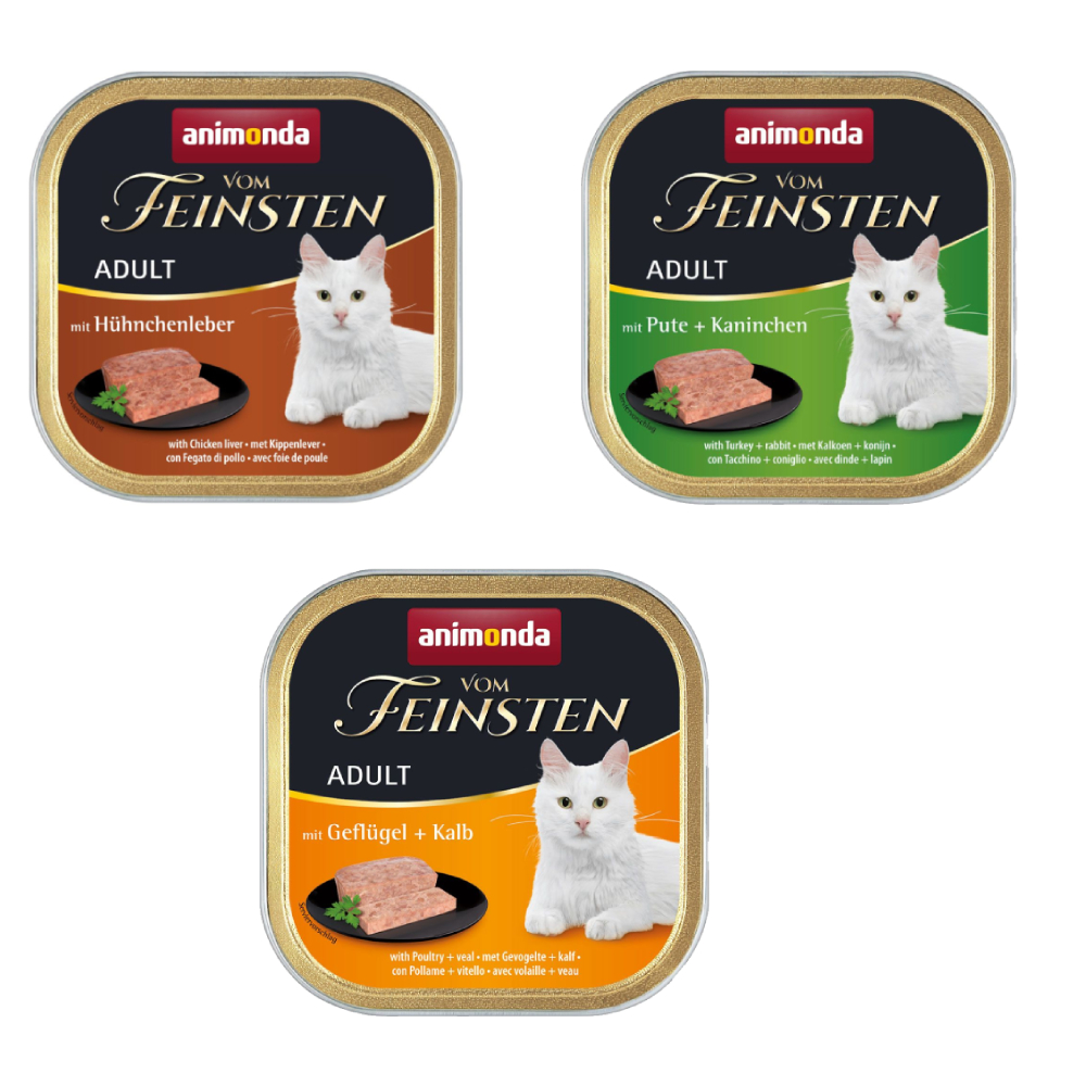 Kombi-Paket animonda vom Feinsten Adult 36 x 100 g - 12 x Geflügel & Kalb / 12 x Pute & Kaninchen / 12 x Hühnchenleber von Animonda Vom Feinsten