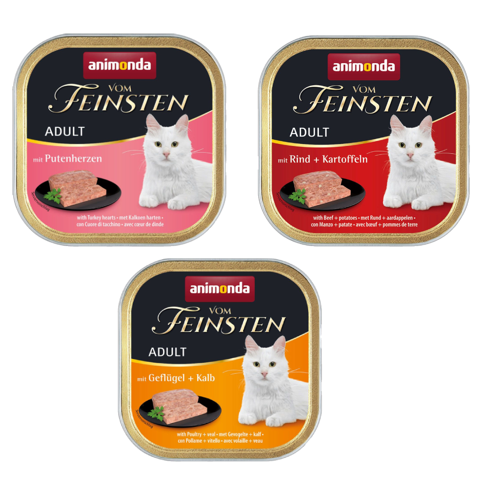 Kombi-Paket animonda vom Feinsten Adult 36 x 100 g - 12 x Geflügel & Kalb / 12 x Putenherzen / 12 x Rind & Kartoffeln von Animonda Vom Feinsten