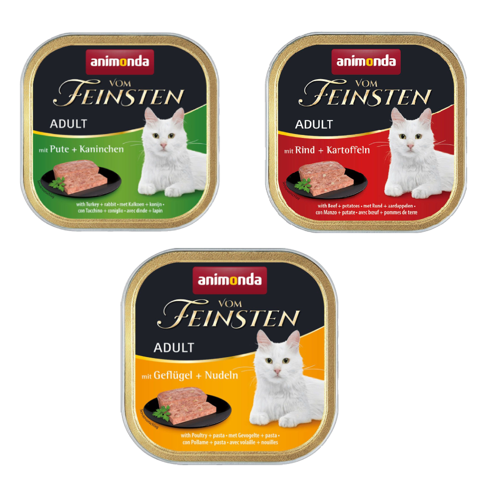 Kombi-Paket animonda vom Feinsten Adult 36 x 100 g - 12 x Geflügel & Nudeln / 12 x Pute & Kaninchen / 12 x Rind & Kartoffeln von Animonda Vom Feinsten