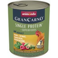 animonda GranCarno Single Protein Superfoods Nassfutter Hund Adult, Huhn & Spinat, Himbeeren, Kürbiskerne 12x800 g von Animonda