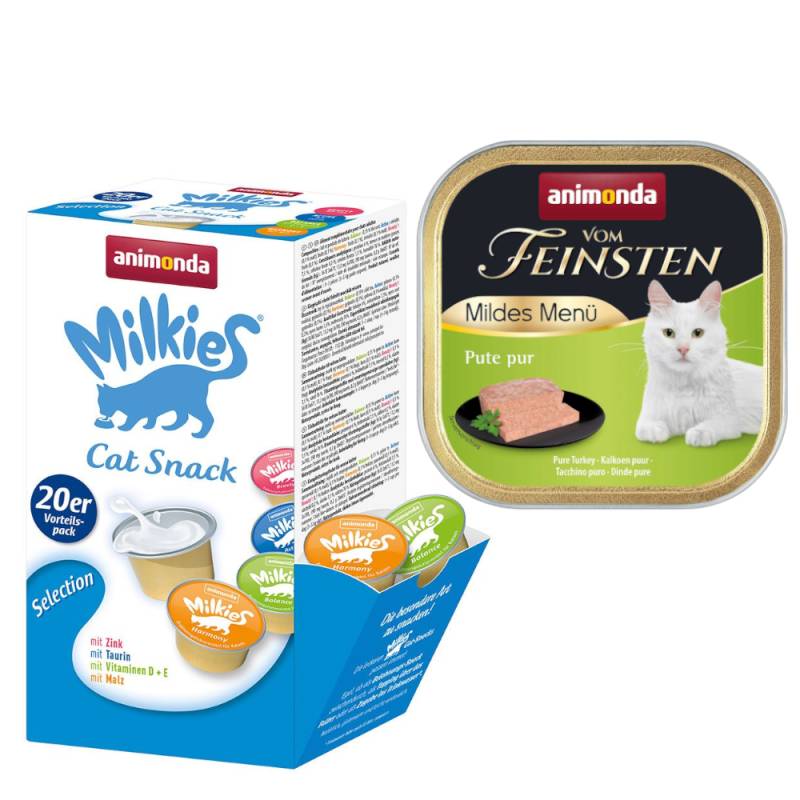 animonda Kombi-Paket: 12 x 100 g Vom Feinsten + 20 x 15 g Milkies Selection - Adult Mildes Menü: Pute pur + Milkies Snack (4 Sorten) von Animonda