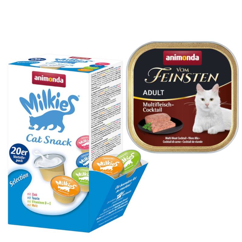 animonda Kombi-Paket: 12 x 100 g Vom Feinsten + 20 x 15 g Milkies Selection - Adult Multi-Fleischcocktail + Milkies Snack (4 Sorten) von Animonda