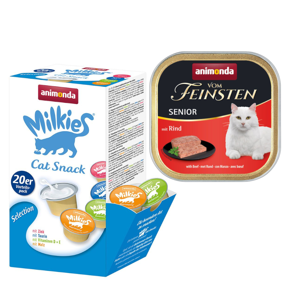 animonda Kombi-Paket: 12 x 100 g Vom Feinsten + 20 x 15 g Milkies Selection - Senior Rind + Milkies Snack (4 Sorten) von Animonda