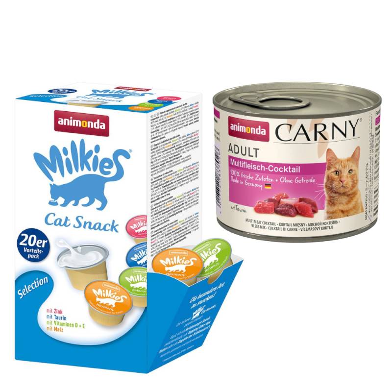 animonda Kombi-Paket: 12 x 200 g Carny Adult + 20 x 15 g Milkies Selection - Multifleisch-Cocktail + Milkies Snack (4 Sorten) von Animonda