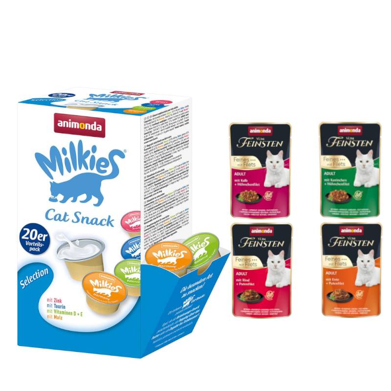 animonda Kombi-Paket: 32 x 85 g Adult Feine Vielfalt + 20 x 15 g Milkies Selection - Stückchen mit Filet (4 Sorten) + Milkies Snack (4 Sorten) von Animonda