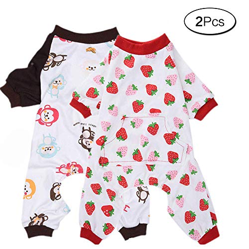 Anjing 2 Stück Hundebekleidung Hunde Katzen Weich Hund Pyjama Baumwolle Welpen Strampler Haustier Jumpsuits Cozy Bodys von Anjing