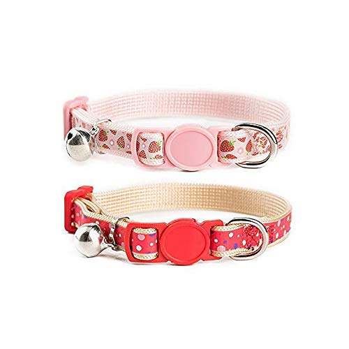 Anjing 2 Stück Verstellbares Katzenhalsband mit Schnellverschluss und Glöckchen Nylon Halsband Pink Rot von Anjing