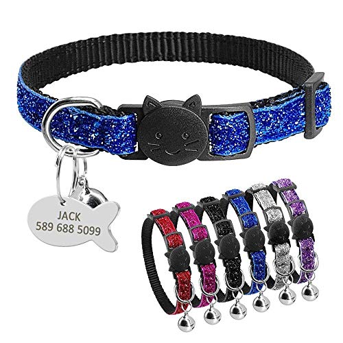 Anjing Bling Bling Sicherheitsschnalle zum Ausbrechen von Kätzchen, mit graviertem Erkennungsschild in Fischform, Blau von Anjing