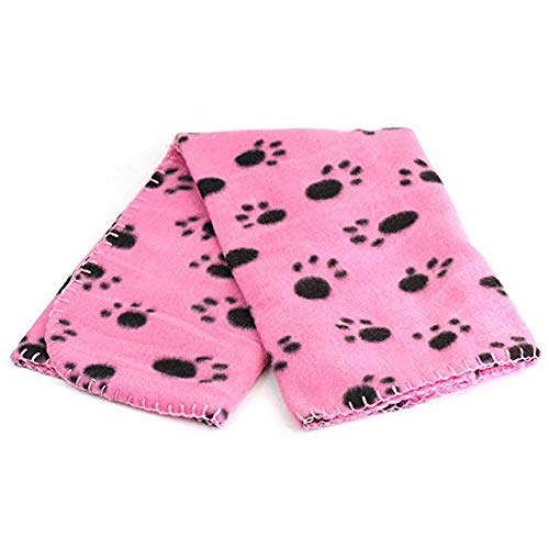 Anjing Haustierdecke aus weichem Fleece, für Hunde und Katzen, Pfotenabdruckmotiv, Pink/Schwarz von Anjing