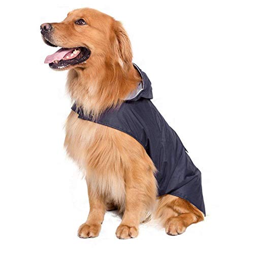 Anjing Hunde-Regenmantel mit Kapuze, reflektierende Streifen, 100% wasserdicht, Marineblau von Anjing