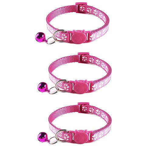 Anjing Katzen-Halsband, mit Schnellverschluss-Schnalle und Glöckchen, verstellbar, Pink, 3 Stück von Anjing