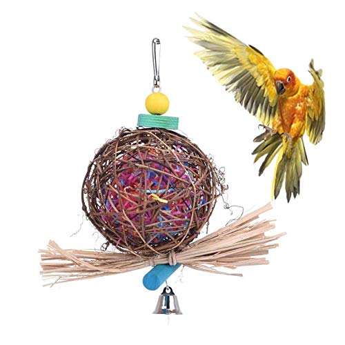 Anjing Vogel-Kauspielzeug aus natürlichem Rattan-Ball mit Papierstreifen für Papageien, Wellensittiche, Nymphensittiche, Finken, Kakadu, Graupapageien, Graupapageien von Anjing