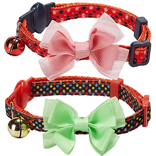 Anjing World of Polka Dots Katzenhalsband mit Fliege und Glöckchen, verstellbar, 2 Stück von Anjing