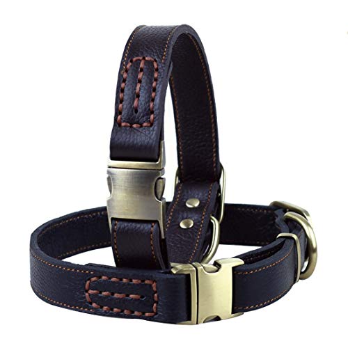 Verstellbares, bequemes Hundehalsband aus echtem Leder, für mittelgroße und große Hunde, Braun von Anjing