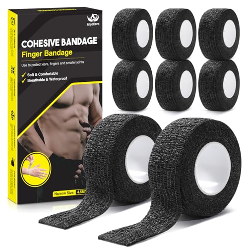 AnjoCare Selbstklebende Bandage Wrap(8 Pack), Atmungsaktive Verband, Kohäsive Bandage für Erste Hilfe,Sportverletzungen,Handgelenk Verstauchungen Schutz,Vet für Hunde(2.5CM X 4.5M),Schwarz von AnjoCare