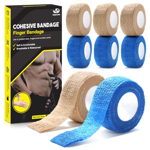 AnjoCare Selbstklebende Bandage Wrap(8 Pack), Atmungsaktive Verband,Kohäsive Bandage für Erste Hilfe, Sportverletzungen,Handgelenk Verstauchungen Schutz,Vet für Hunde(2.5CM X 4.5M),Beige und Blau von AnjoCare