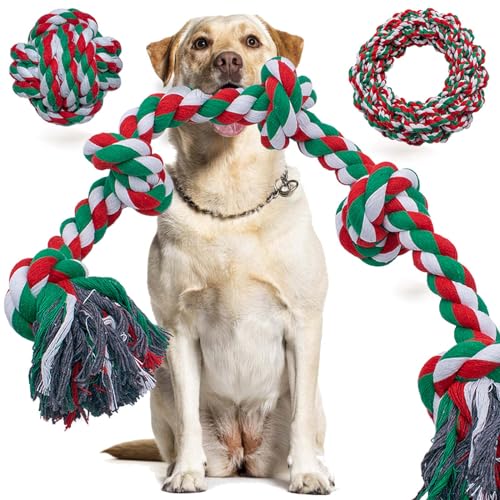 Ankinghor Großes Weihnachts-Hundespielzeug, 5 Konts, 91 cm, Seilspielzeug für aggressive Kauer, 3 Stück, robustes Seil-Kauspielzeug für große und mittelgroße Rassen von Ankinghor