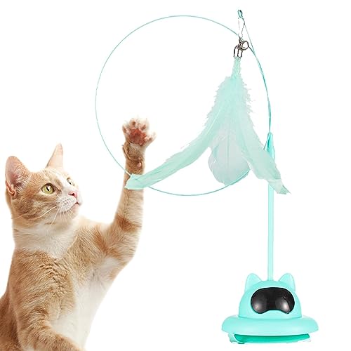Anloximt Feder-Teaser-Katzenspielzeug - Mit Saugnapf, interaktives Plüsch-Katzenspielzeug | Einstellbarer Winkel und Höhe, Katzenspielzeug-Leckerli-Spender, einziehbares Katzenfederspielzeug von Anloximt