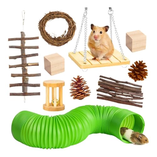 Anloximt Hamster-Spielzeugset, Haustiertunnel für Hasen,Hasentunnel und Röhren mit Kauspielzeug - Hamster-Holzstäbchen, Meerschweinchen, Hasen-Kauspielzeug für Zähne, Kleintierspielzeug für von Anloximt