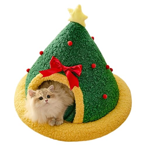 Anloximt Haustier-Weihnachtsbaum, Katzen-Weihnachtshaus, Atmungsaktives Winter-Katzenhöhlenbett, Hundezeltbett Katze, halbgeschlossenes Katzenversteck, weihnachtliches Katzennest zum Spielen im Innen- von Anloximt