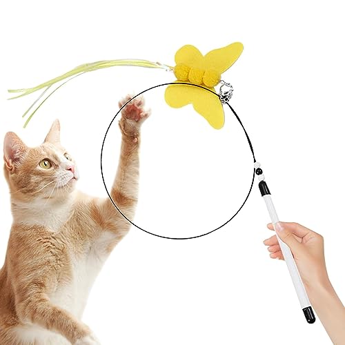 Anloximt Interaktives Katzenspielzeug mit Zauberstab | Interaktives Spielzeug der Schmetterlingskatze - Flexible Kätzchen-Angelrute aus Stahldraht mit Glocke für lustiges Jagen und Trainieren von Anloximt