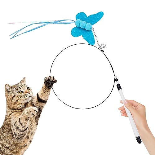 Anloximt Interaktives Katzenspielzeug mit Zauberstab - Schmetterlings-Katzen-Teaser-Spielzeug - Flexible Kätzchen-Angelrute aus Stahldraht mit Glocke für lustiges Jagen und Trainieren gelangweilter von Anloximt