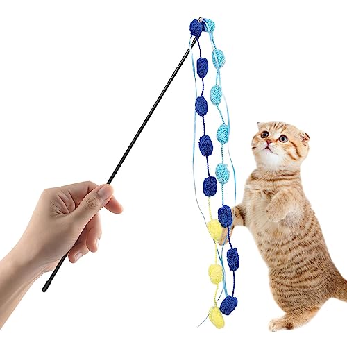 Anloximt Katzen-Teaser-Stick,Buntes Katzen-Angelspielzeug mit Glocke - Katzen-Angelrute, Katzenschnurspielzeug für gelangweilte Hauskatzen, Jagd und Bewegung, Katzenstockspielzeug für Hauskatzen von Anloximt