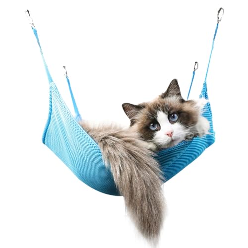 Anloximt Katzenkäfig-Hängematte, Netz-Katzenhängematte - Atmungsaktive Katzenschaukel, kühlender Komfort,Stark tragendes Haustierbett, Käfighängematte zum Schlafen und Ausruhen für Katzen, Kätzchen, von Anloximt