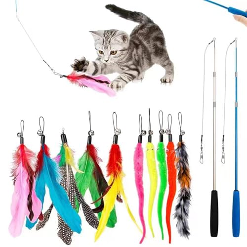 Anloximt Katzenspielzeug Zauberstab, Spielzeug für Katzen - Katzenstab-Spielzeug mit Raupe und Feder-Ersatzkopf,Caterpillar & Feather Heads Katzenfänger-Teaser-Stick, Angelspielzeug für Katzen und von Anloximt