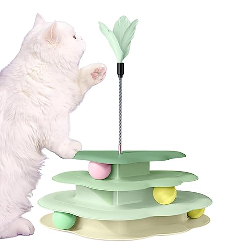 Anloximt Katzenspielzeugroller | Vierschichtiges Katzenspielzeug in Wolkenform mit Kugelbahn,Haustier-Kätzchenspielzeug mit Feder-Katzenspielzeug zum Trainieren und Jagen von Anloximt