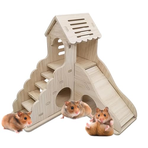 Anloximt Meerschweinchen-Verstecke Holz, Waldhamsterhaus,Zweistöckiges Hamsterhaus, Chinchilla-Haus - Hamster Habitat Hamsterhütte mit Leiter und Rutsche für Kleintiere von Anloximt