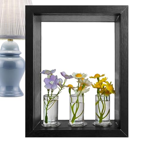 Anloximt Pflanzenterrarium, Wandvasen für Blumen - Einzigartiges transparentes Pflanzenterrarium - 3 Vasen Fotorahmen Blumenvermehrungsstation, Terrarium mit Retro-Holzständer für den Desktop-Tisch von Anloximt