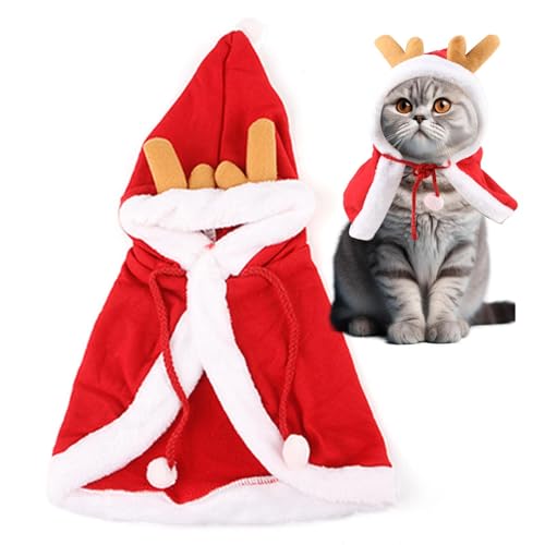 Anloximt Rotes Weihnachts-Hundekostüm, Katzen-Weihnachtsoutfit | Christmas Elements Haustierumhang Weihnachtsmann-Umhang - Hundekostüm, Welpenumhang, mehrere Größen, Festliche Urlaubsbekleidung für von Anloximt