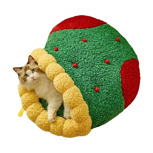 Anloximt Weihnachts-Haustierbett, Weihnachts-Katzenbett - Winter Katzenhöhle Warmes Hundebett | Hundezeltbett Katze, halbgeschlossenes Katzenversteck, weihnachtliches Katzennest zum Spielen im Innen- von Anloximt