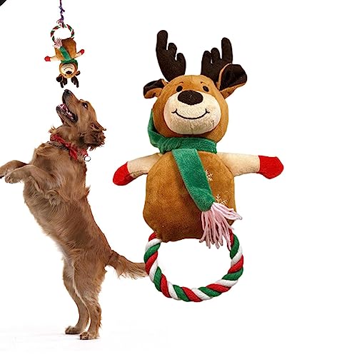 Anloximt Weihnachts-Hundespielzeug - Quietschendes Kauspielzeug für Hunde - Robustes Seil-Kauspielzeug für Aggressive Kauer, weihnachtliches Hunde-Plüschspielzeug, unzerstörbares Hundespielzeug von Anloximt