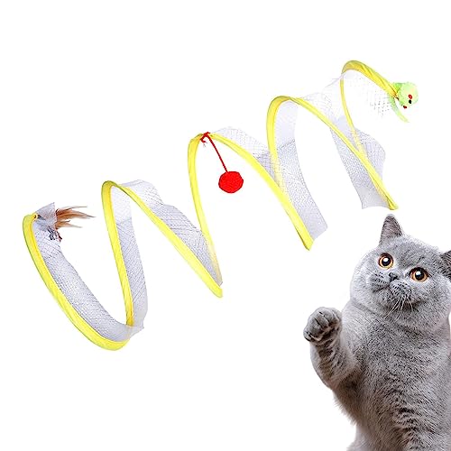 Katzenfrühlingstunnel geöffnet - S-Typ-Katzentunnelspielzeug | Katzen-Aktivitätstunnel mit Plüschball-Feder-Maus, faltbar für Zuhause, Mensch-Katze-Interaktion Anloximt von Anloximt